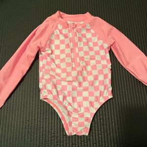 Wonder Nation Pink and White Checkered Kids Swim One Piece